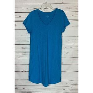 J.Jill Women's M Medium Blue Cotton Pockets Short Sleeve Tee Shirt Summer Dress